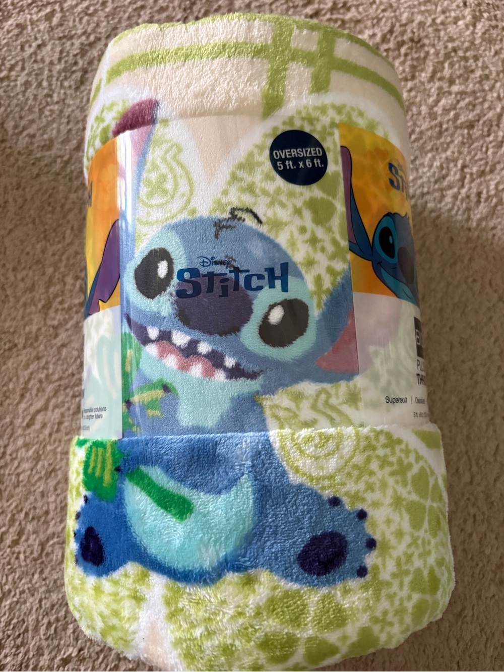 Disney Stitch Plush Throw Blanket - Blue, Lime & Yellow